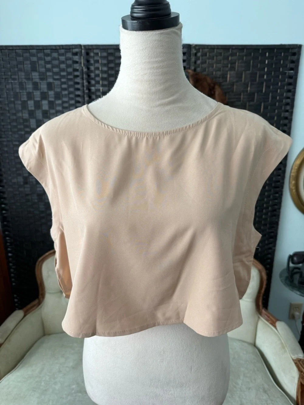 🤎 FAERIesty Neutral Two Piece Set Tiered Wide Leg Pants Crop Top Boho Chic Sz S - Picture 2 of 14